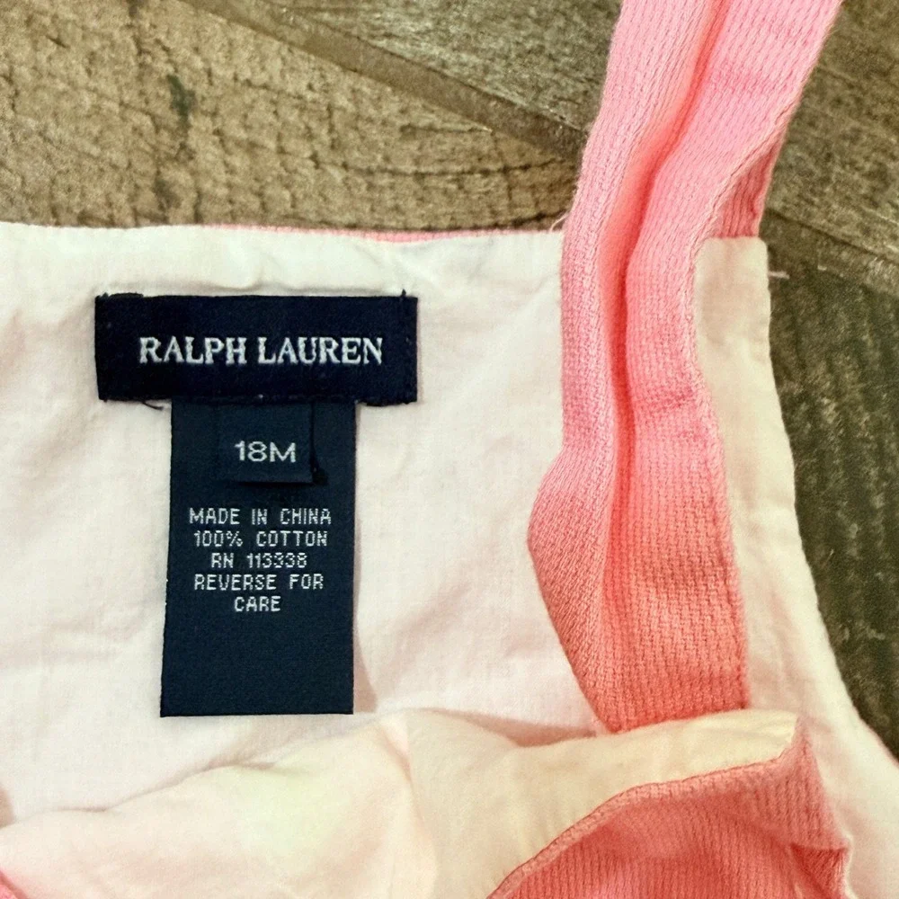 Ralph Lauren Kids Twill Pleated Pinafore Dress(Black Label), Pink, 18M